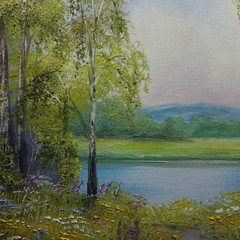 Lakeside Wildflower Path Oil Painting Nature Landscape Garden Artwork 10×10