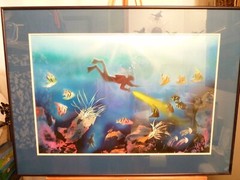 Under the Sea Scuba Diver with Fish Framed Signed