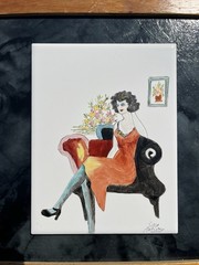 3 Vintage Art Deco Stylized Fashion Woman Paintings On Tile COY ARTISTRY