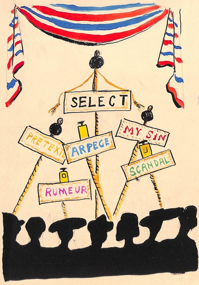„Lanvin Paris Select: Arpege/ My Sin/ Pretexte/ Rumeur/ Scandal c1950s Artwork“