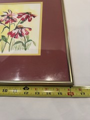 Watercolor Coneflower Painting Matted, Framed Pastel Floral Wall Art 15x16Signed