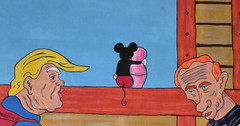 TRUMP and PUTIN / Signed Cuban Pop Art Painting of Card Game for World Dominance