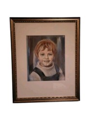 Vintage Framed Pastel Portrait Of A Young Child By Eva Fairchild 1999, Signed