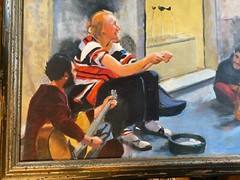 Large Rhoda Yanow „Street Musicians Florence NJ“ Oil Painting – Signed/Framed