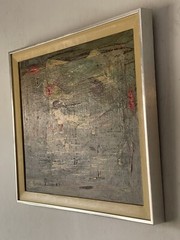 ANTIQUE MID CENTURY MODERN ABSTRACT OIL PAINTING OLD VINTAGE SIGNED 1957