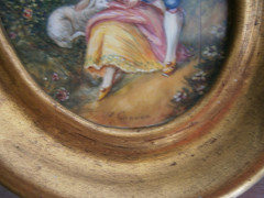 Miniature Painting 18th Century Gilded Wood Decor Boucher Gallant Scenes No. 2