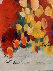 Original OOAK Acrylic Painting Abstract Floral Landscape Red Yellow 24 X24