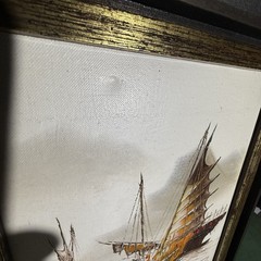 2 Vintage Asian Junk Boat Wall Art Pair Signed Framed nautical wall decor