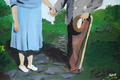 Vtg ‚ELDERLY COUPLE‘ PORTRAIT Acrylic Painting On Board Signed Framed 20″ x 16″