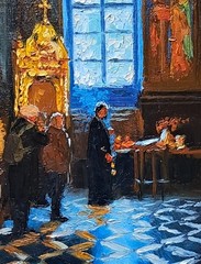 Orthodox Church Interior – Original Oil Painting 30×21 cm | Religious Art