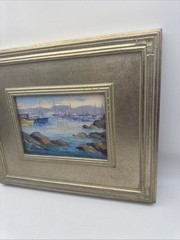 Haruko Evans Monterey Bay Harbor Oil Painting Framed 13×11