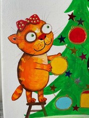 Christmas .Cats. Acrilyc on canvas 20×25 cm Hand Painted style Vasya Lozhkin