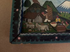 Vtg Tigua Folk Art Ecuador Painting on Sheepskin 6 1/2” X 4 1/2” Andes mountain