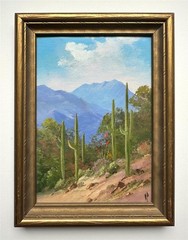 Willard Page (CO, AZ) -Pair of Southwest Paintings -„Adobe Hut“ & „Giant Cactus“