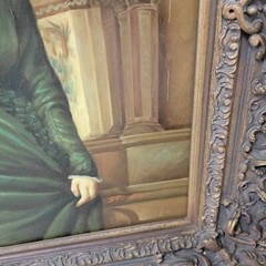 Large Oil on Canvas Portrait A noble lady in an elegant dress After Vespers 1871