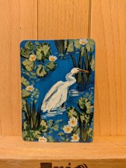 ACEO Original Acrylic Painting White Egret In Lily Pond By Meganspreit