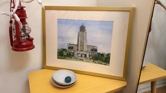 Frame with original water color painting of Los Angeles city Hall.