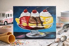 Banana Split Painting Ice Cream Dessert Art Retro Diner Kitchen Decor 8×10