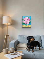 Original Contemporary 11×14 Signed Floral Bouquet Acrylic Canvas Pink Art
