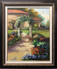 Robert Lui „Flowering Path in the Arbor“ Signed Framed Original Oil Garden Art