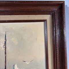 Vintage W. Tony Boats On Harbor Art Painting Seagulls Shacks Seascape Coastal