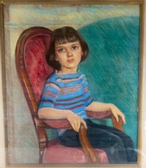 Vintage Mid-Century Pastel Portrait Painting Martha Herpst Newcomb Macklin Frame