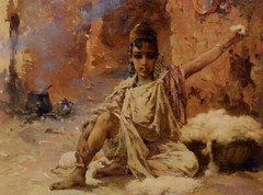 Oil painting Marie Aimme Eliane Lucas Robiquet – THE CO Spinning wool arab girl
