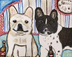 French Bulldog at Pub Pop Art ORIGINAL Pastel Painting 11×14 Signed by Artist