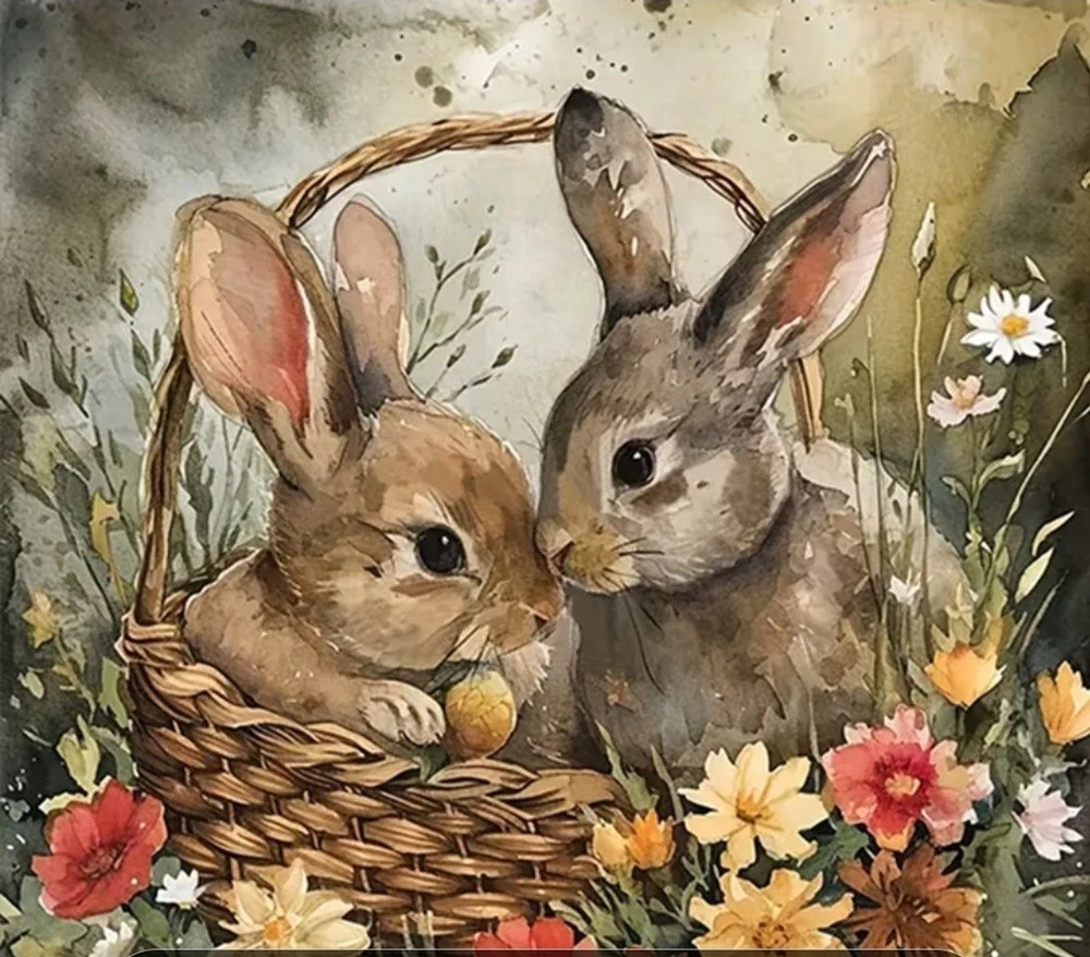DIY Rabbits Basket Flowers 40×40 cm Diamond Painting