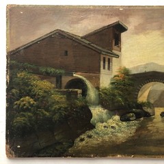 Old ANTIQUE original 1854 OIL PAINTING landscape REALISM naturalism PERIOD FRAME