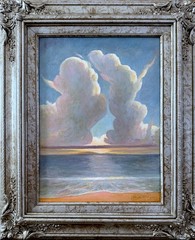 Beautiful Sky Clouds Calm Water oil painting Belgian Linen Framed Yasami 24″x 20