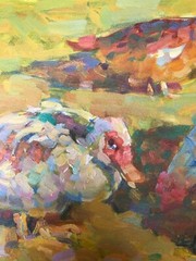 Oil painting Agriculture Birds Ukrainian painter Canvas Unframed Decor original
