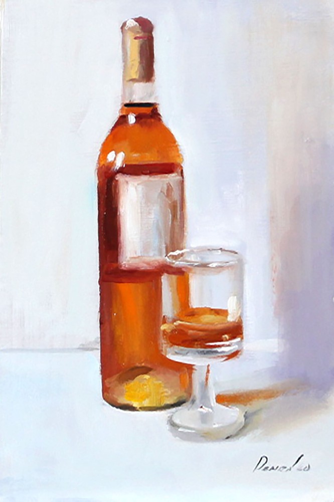 BOTTLE and glass still life Oil painting UKRAINE 8×12