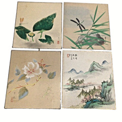 4 origional watercolor on board Japanese Asian pictures manitis dragonfly scenic