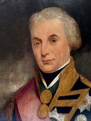ANTIQUE NAVAL COMMANDER PAINTING PORTRAIT ADMIRAL HORATIO NELSON BATTLE RARE