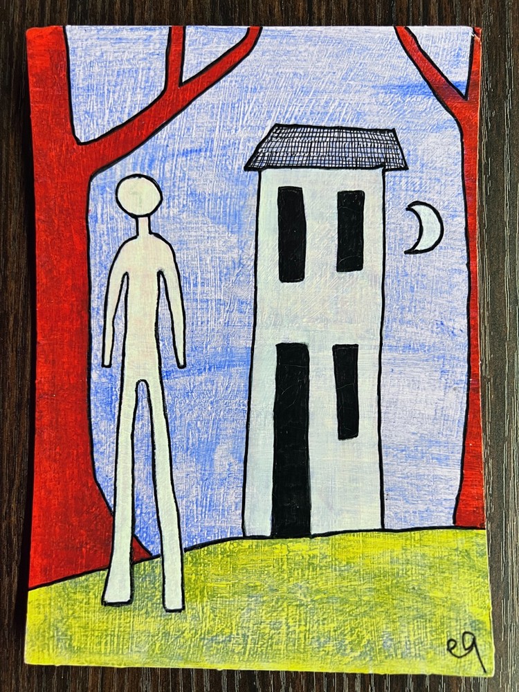 e9Art 5×7 ‚long, long afterwards, only the moon remembered his face‘ art brut