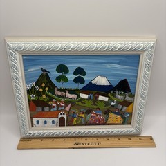 Hand Crafted Painting Tigua Folk Artwork Vibrant Colors Framed 8.5”x11”