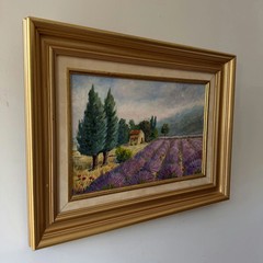 Vintage Landscape Oil Painting „Lavender Field“ Original Art