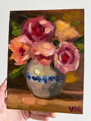 Roses Oil Painting Still Life Original Impasto Canvas Floral Wall Art Decor 8×6