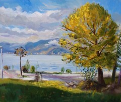 Original oil painting on canvas panel ,Autumn afternoon, 50cmx60cm, Signed