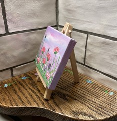Mini Acrylic Canvas painting w/easel Of Beautiful Colorful Wildflowers Nature