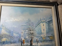 Verment? „Parisian City Street Scene With Figures“ Oil Painting – Signed/Framed