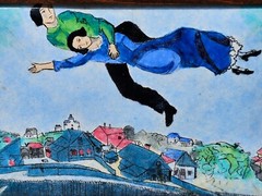 MARC CHAGALL AFTER ENAMEL ON COPPER PLAQUE WOOD FRAMED MCM SPAIN