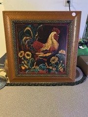 Fiori’s Rooster Rustic Framed Folk Art Painting Rooster & Flowers Medium