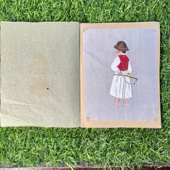 Vtg 1937 Painting Silk Textile Art – European German Poland Italian Alpine Child