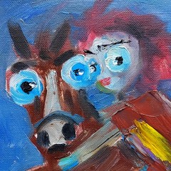 Horse rider 7.5×9″ oil painting handmade fun original artwork, cowboy cowgirl