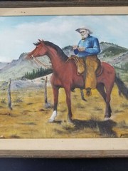 Vintage James V Briscol 1968 Framed Painting Man On Horse Rolling a Cigarette