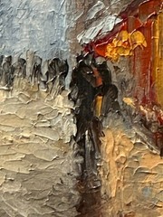 Original Oil Painting Framed 6x4in Winter Street Snowy Cityscape Signed