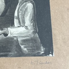 Vintage Watercolor Pencil Signed Young Boy Candlelight Signed H Tischer