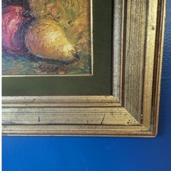 Large Vintage Oil Painting Gold Wood Frame Green Velvet Mat Still Life 42×24 Art